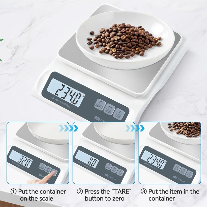 Cybergiant 13lb/0.1g Precision Digital Food Scale - Meal Prep Kitchen Baking & Espresso Coffee - Gram Scale with Stainless Steel Platform & LCD Display - Image 3